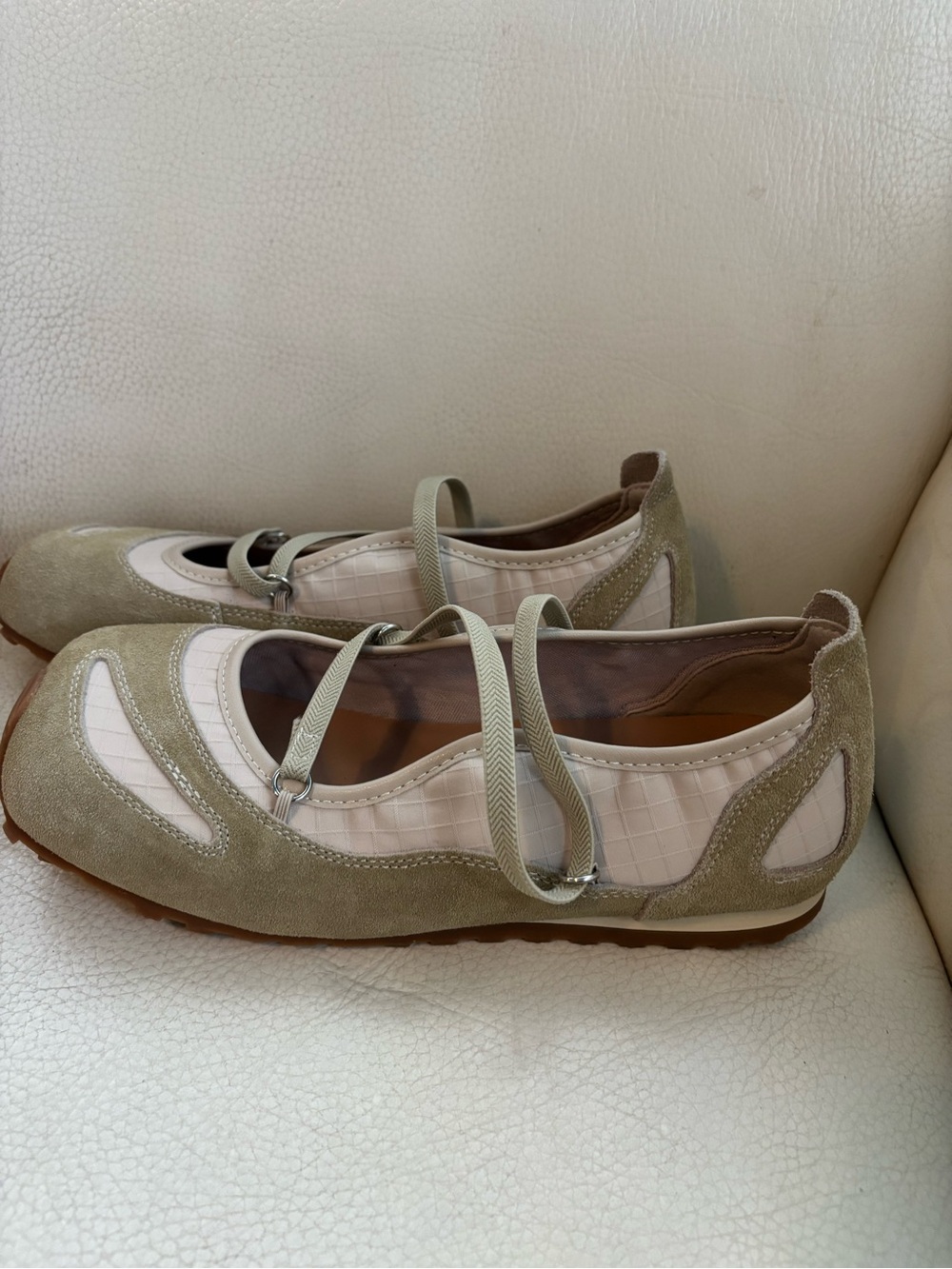 Women's Light Green and Cream Mary Jane Ballet Flats